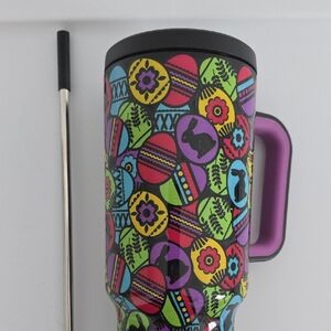 Vibrant Patterned Travel Mug with Straw